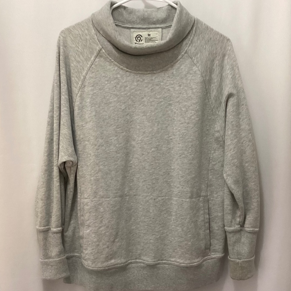 Champion Gray Cowl Neck Sweatshirt Back Vent - Size M - Large Front Pocket